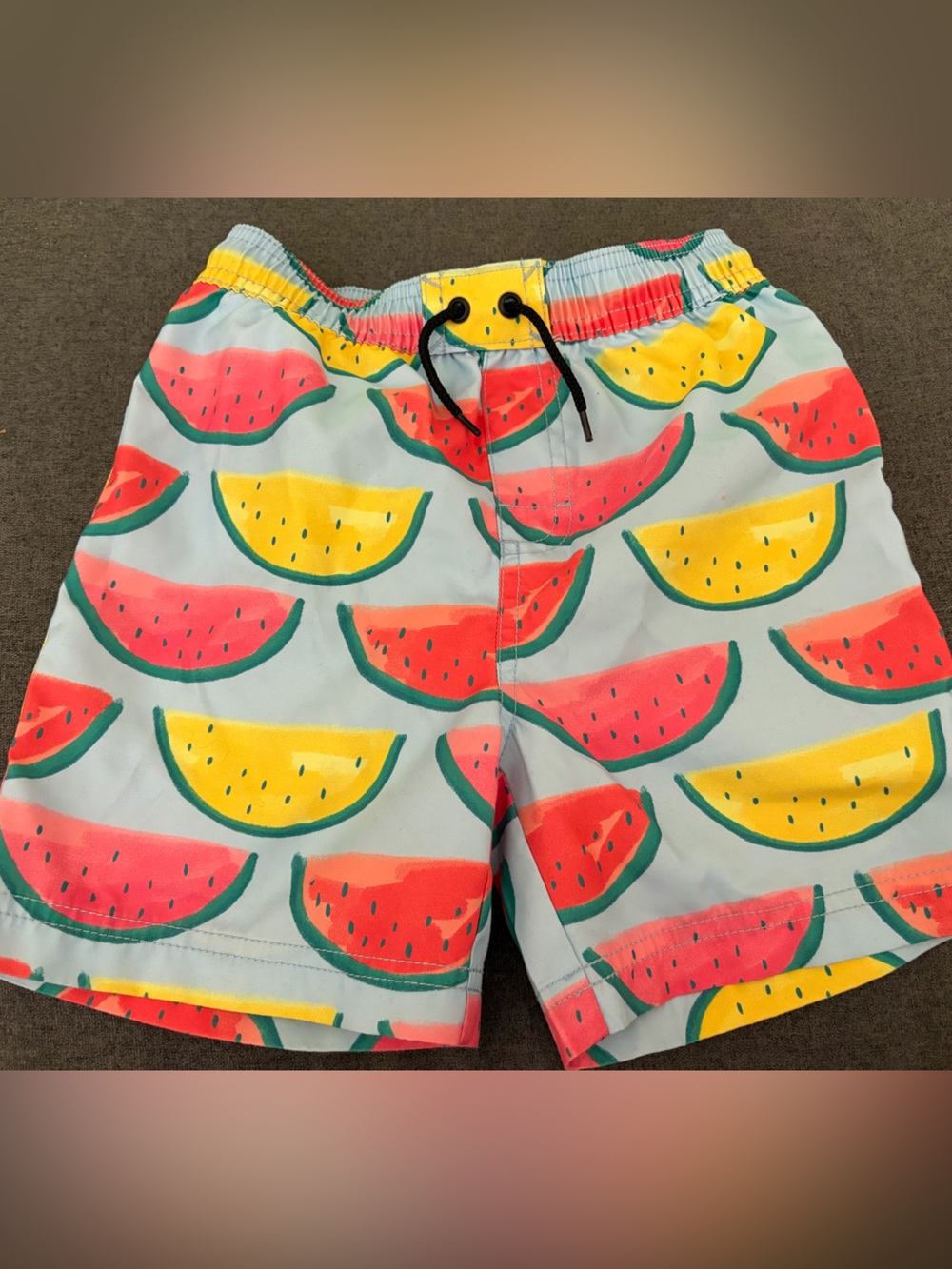 Tea Collection Kids Watermelon Print Swim Trunks - Yellow & Pink